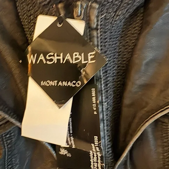 Washed Black Leather Jacket with Hood - Picture 4 of 8